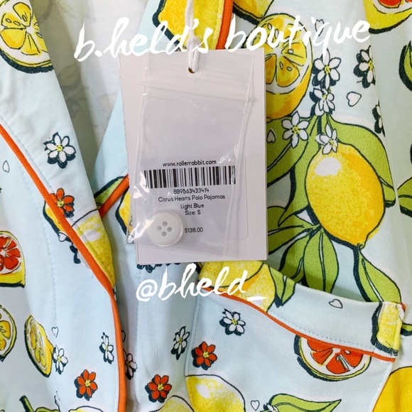 Roller Rabbit Citrus Hearts Polo Pajamas in Light Blue Size S Brand New NWT - Picture 6 of 17